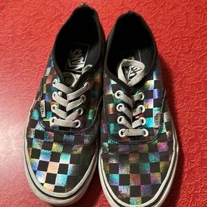 Vans metallic colored checkerboard sneakers - worn.  Teen tween iridescent